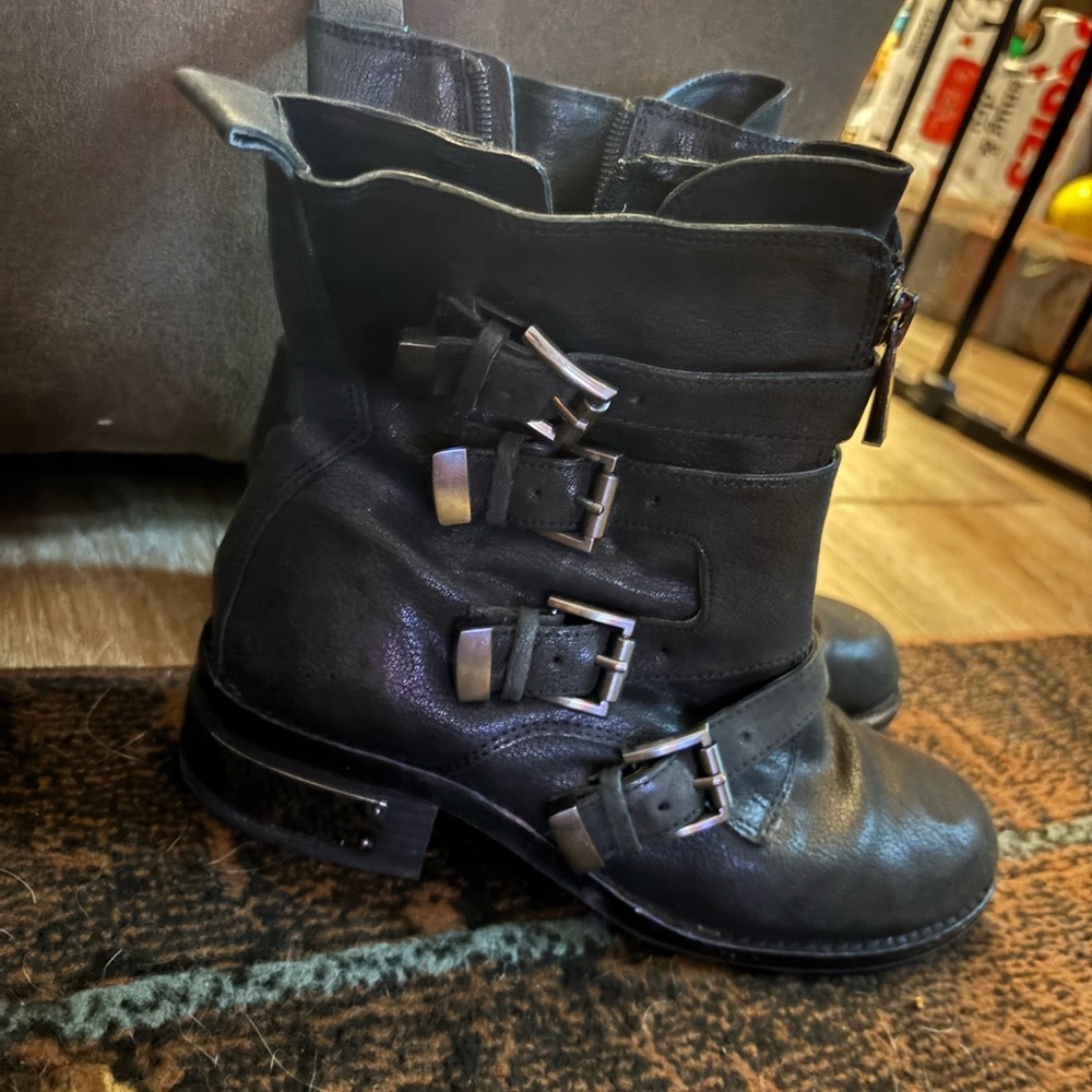 Vince Camuto Black Moto Boots with Buckles